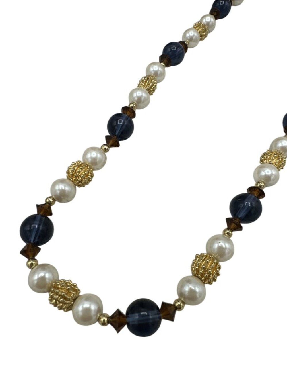 Vintage Beaded Necklace Dainty Multicolor Gold Tone Costume Jewelry Chic Navy